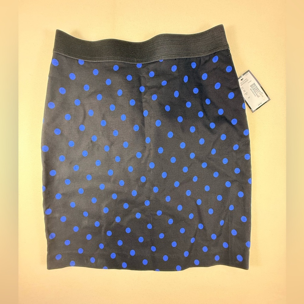 INC International Concepts Black Pencil Skirt with Blue Polka Dots Womens 8P